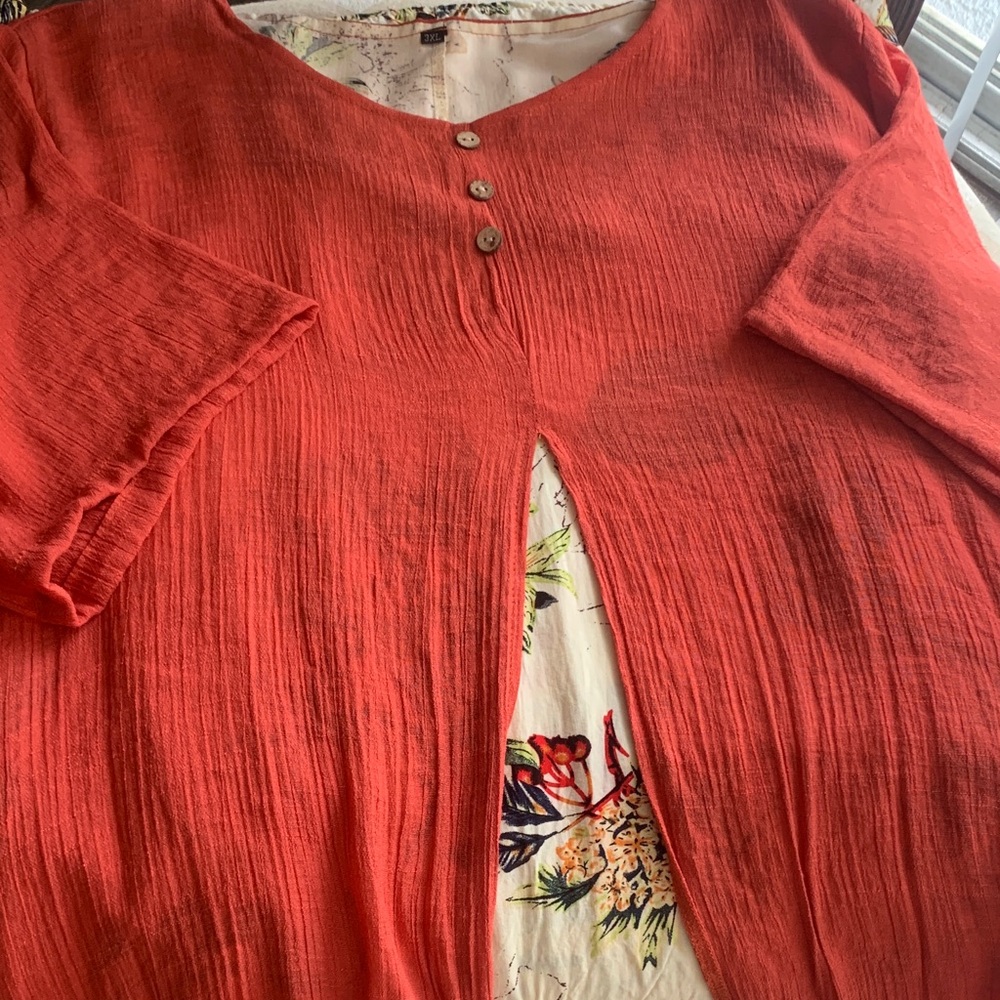 Women’s Burnt Orange Split-Front Button Detail Top
